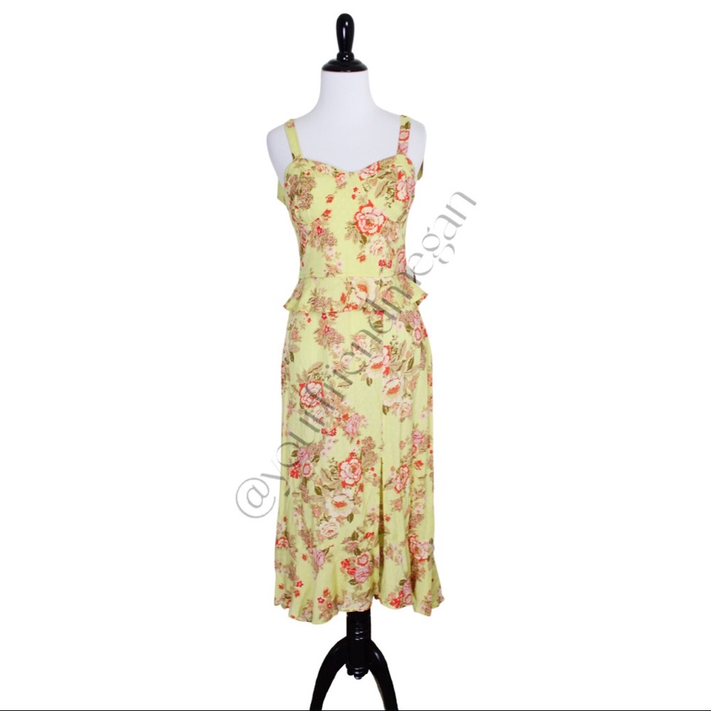 BOG Collective Chartreuse Ladies of the Canyon Midi Dress - Picture 9 of 12